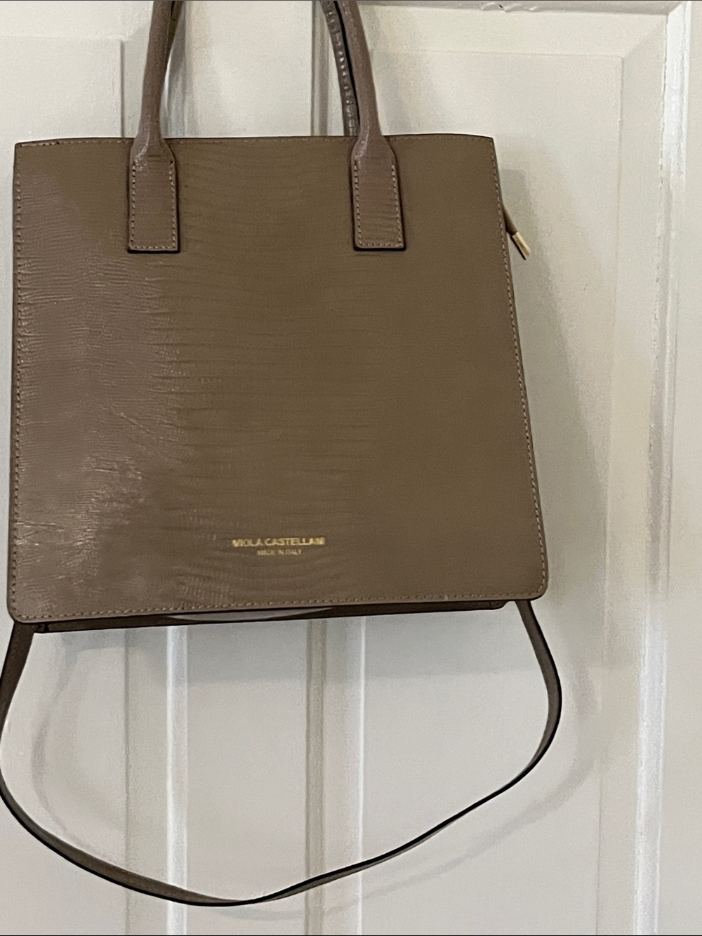 Viola Castellani Taupe Structured Croc  Leather Top Handle Bag